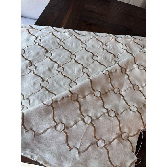 Beige and Zinc Embroidered Geometric Trellis Upholstery Fabric - Picture 2 of 2